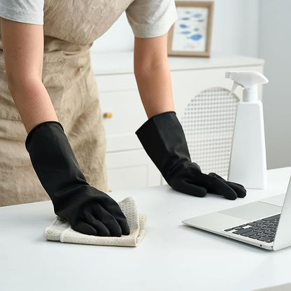 Bamllum 4 Pairs Black Rubber Dishwashing Gloves - Reusable Cleaning Gloves for Kitchen, Household, Anti-Slip, Flexible & Long-Lasting (Large)