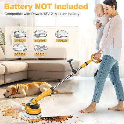 Cordless Electric Mop for Dewalt 20V Battery (NO Battery), 2 in 1 Spin Mop & Electric Floor Scrubber Machine with LED Light & Water Spray, 800 RPM Rotating Electric Mops for Floor Cleaning (Golden)