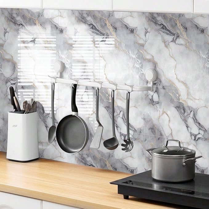 Chejiaye 10pcs Marble Peel and Stick Backsplash Waterproof Washroom Wall Panels, Peel and Stick Tile, PVC Foam Wall Panels for Kitchen,Bathroom,Living Room,Colorful (Not Real Tile,11.8" x 11.8")