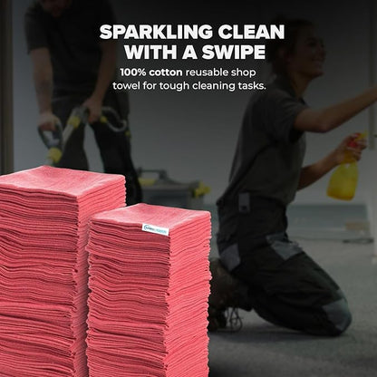Simpli-Magic Cotton Shop Towels 14"x12" (110 Pack) – Reusable Cleaning Shop Rags for Automobiles, Industries, Garage and Homes (Red)