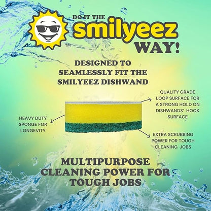 Smilyeez Soap Dispensing Dishwand (Light Blue) with Ergonomic Handle and 2 Interchangeable Brushes - Effortless Cleaning and Long-Lasting Durability - Kitchen and Dishwashing Essential