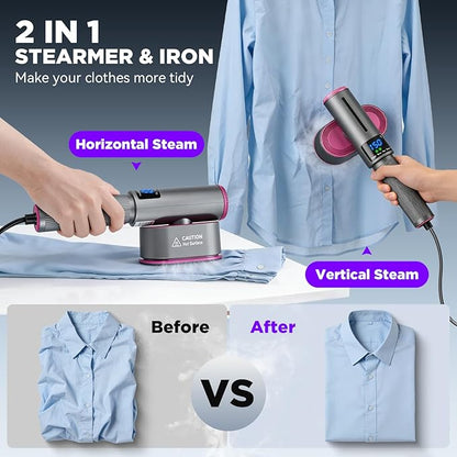 Travel Steamer for Clothes, 2-in-1 Steam Iron & Garment Steamer with Fast Heat-Up, 1200W Portable Handheld Clothes Steamer, Large Ceramic Heat Panel Quick Wrinkle Removal for Home/Travel/Hotel