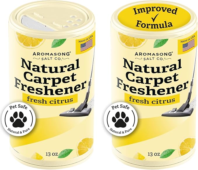 Aromasong 100% Natural Carpet Deodorizer Powder Citrus – 2 Pack, (13 oz Each) – Pet-Safe Carpet Freshener Powder – Eliminator of Strong Odors & Pet Urine – Improved Formula