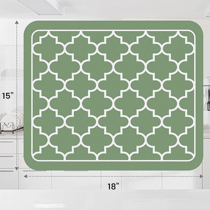 WISELIFE Dish Drying Mat Super Absorbent Drying Mat Large Dish Drying Mats for Kitchen Counter Easy Clean Dish Mat Kitchen Drying Mat15"x 18" Stylish Green