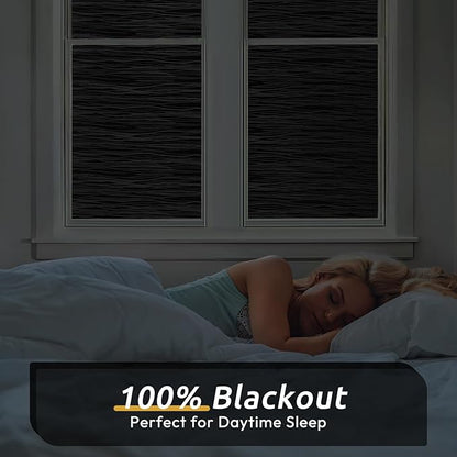 rabbitgoo Blackout Window Film, Sun Light Blocking Window Black Out Cover for UV Reduction, Removable Tint Room Darken Heat Control Frosted Glass Sticker for Home, Black, 23.6 x 157.4 Inches