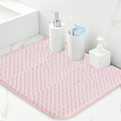 Pink Dish Drying Mats for Kitchen Counter, 2 Pack Dish Drying Mat Drying Pad, Dish Rack Drainer Mat, Kitchen Mat (Pink)