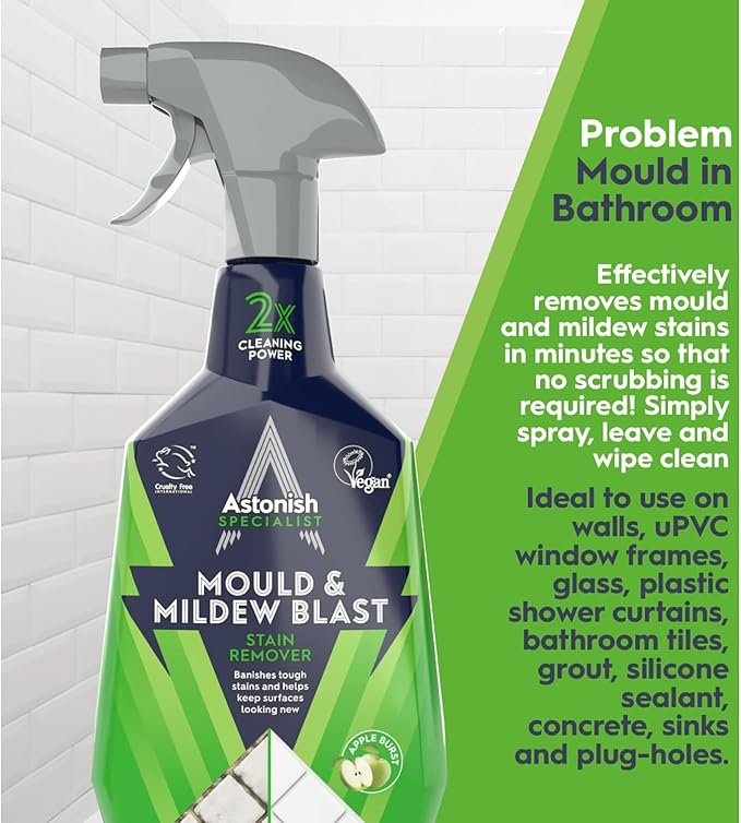 Astonish Apple Burst Household Cleaner - Shower Curtain, Shower Door, Bathroom Tiles - Hard Water Stains, Rust & Calcium Bathroom Cleaner - No Scrub, Cruelty Free Cleaning Supplies, 750ml Bottle