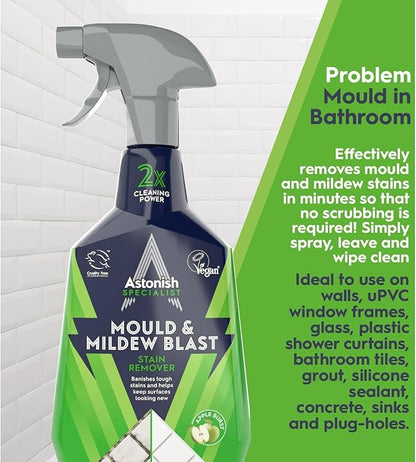 Astonish Apple Burst Household Cleaner - Shower Curtain, Shower Door, Bathroom Tiles - Hard Water Stains, Rust & Calcium Bathroom Cleaner - No Scrub, Cruelty Free Cleaning Supplies, 750ml Bottle