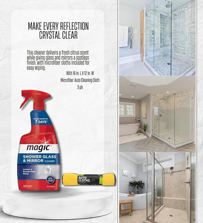 Magic Sprayway Glass Cleaner 28 oz Spray Bundle with Microfiber Towel – Removes Hard Water, Soap Scum, and Leaves Streak-Free Shine – Gift Set (2 Items)