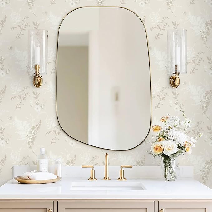 Heroad Beige Wallpaper Floral Peel and Stick Wallpaper Delicate Flower Contact Paper for Cabinets Drawers Waterproof Removable Wall Paper Self Adhesive Stick on Walls Decor Vinyl Roll 17.3''x78.7''