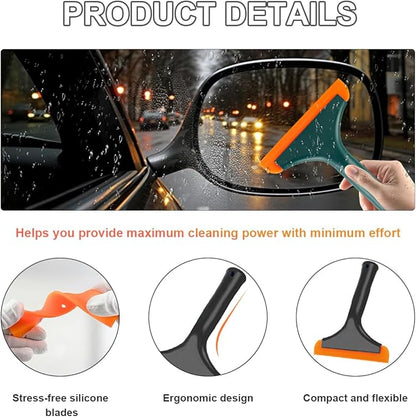 2 PCS Small Silicone Window Squeegee, 5.9 Inch Car Windshield Water Blade Squeegee with Non-Slip Handle, All-Purpose Cleaning Squeegee for Car Windshield, Window, Mirror (Black+Black Green)