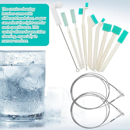 10 Pcs Ice Machine Cleaning Brush Kit, Ice Maker Cleaner Tools Set-2 Extra Long Pipe Drain Cleaners Brush, 9 Small Crevice Cleaning Brushes for Cleaning Ice Machine Crevice in Tight Spaces