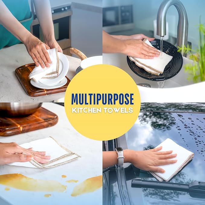 Mother-Earth 8 Pack Cotton Dish Cloths, Ultra Absorbent Quick-Drying Cleaning Cloths, Reusable and Eco-Friendly Dish Rags for Kitchen Use