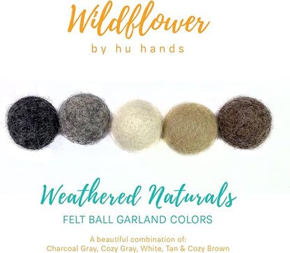 Garland Weathered Naturals Wool Felt Balls (50) Pom Poms in Neutral Earth Tones Including Grays and Browns for Decor .8 - 1 Inch Size | Hand Felted in Nepal from 100% NZ Wool | Bag Included