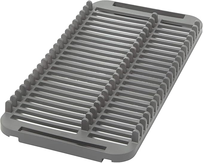 Umbra Udry Dish Rack and Microfiber Drying Mat – Space-Saving Design Folds Up for Easy Storage, Rack with Caddy, Gray