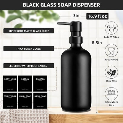Dish Soap Dispenser for Kitchen, 16.9 fl oz Black Hand and Dish Soap Dispenser Set, Kitchen Soap Dispenser with Sponge Holder, Brush Holder and Loofah Sponge, Countertop Sink Organizer Accessories