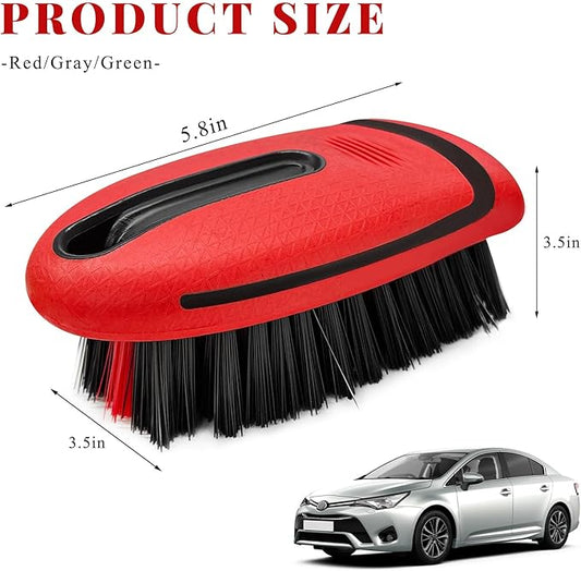 Carpet and Upholstery Cleaning Brush, Stiff Bristle Detailing Scrubber for Car Interior & Home, Portable Ergonomic Scrub Brushes for Floor Mat Carpet Leather Seat Couch (Red)