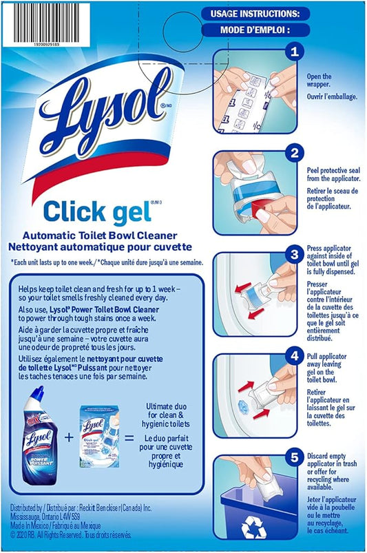 Lysol Click Gel Automatic Toilet Bowl Cleaner, Gel Toilet Bowl Cleaner, for Cleaning and Refreshing, Ocean Fresh, 6 Applicators per Pack
