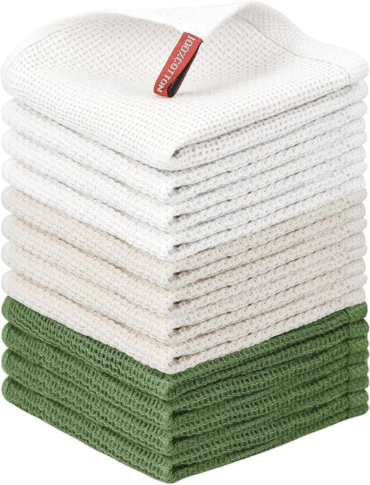 Nialnant 12 Pack Dish Cloths,100% Cotton Dish Towels for Washing Dishes,Soft and Absorbent Kitchen Cleaning Rags - 12x12 Inch