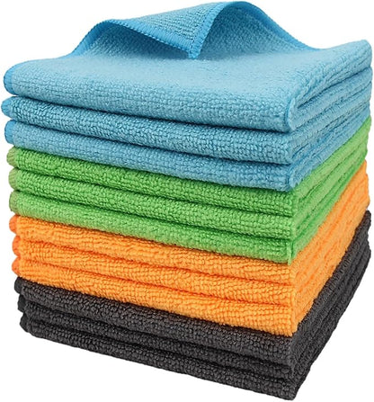 Tricol Clean 12 Pack Microfiber Cleaning Cloth 11.8x11.8inch - Streak-Free, Reusable Wipes for Glass, Kitchen, Car, Dusting - Absorbent & Lint-Free (Mixed 4 Colors 03, 11.8 x 11.8 in)