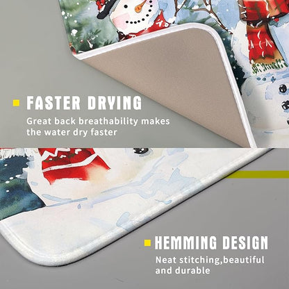 Winter Dish Drying Mat 16 x 18 Inch Xmas Snowman Pattern Dish Drying Pad Absorbent Microfiber Mats for Christmas Dish Rack Pad for Kitchen Counter Coffee Bar Decor