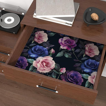 Deep Purple and Blue Roses Peel and Stick Wallpaper 17.5"X118" Gothic Vintage Floral Contact Paper Vinyl Waterproof Self Adhesive Removable Black Background Wall Decor for Bedroom Walls Cabinet Locker