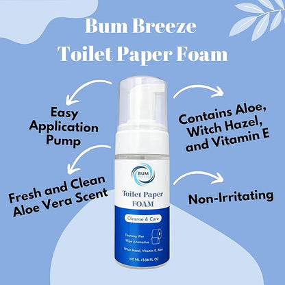 Toilet Paper Foam – 3.4oz (100ml) – A Cleaner Way to Wipe – Wet Wipe Alternative & Flush Safe – Toilet Paper Gel, Spray, or Lotion Substitute for Wiping