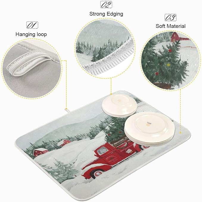 Happy Christmas Tree Kitchen Countertop Decor Kitchen Drainer Mat Drying Matts for Dishes Microfiber Dryer Kitchen 16 x 18