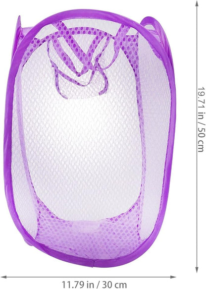 Foldable Pop-up Mesh Laundry Hamper with Handles Purple Breathable Clothes Basket for College Dorm Small Apartment Camping Storage Organizer