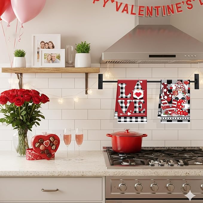 Valentines Day Kitchen Towels - 6 Pcs Plaid Truck Heart Love Theme Valentines Hand Towels, Valentine Dish Towels for Kitchen, Anniversary Wedding Home Decoration Supplies
