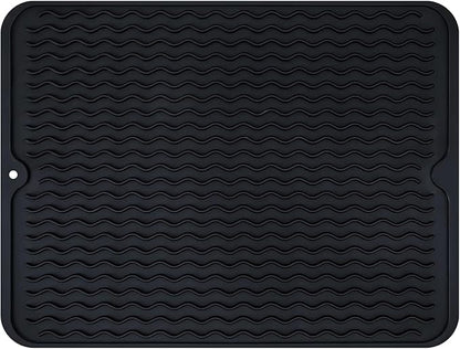 Rainspire Dish Drying Mats For Kitchen Counter, Silicone Dish Mat Drying Kitchen Mat, Food Grade Silicone Sink Drying Mat, Quick Dry Slip Resistant Kitchen Mats, 16x12inch, Black