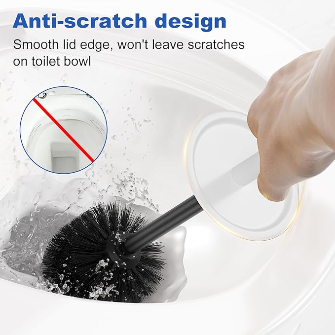 Toilet Brush and Holder Set：304 Stainless Steel Heavy Duty Toilet Bowl Brush，Removable Inner Bowl and Splash Protection，Bathroom Toilet Brush-Dense Bristles for Through Cleaning