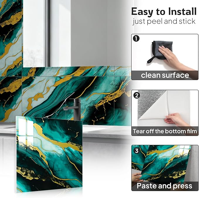 2.4mm Thick Marble Peel and Stick Backsplash, 30-Pack Self-Adhesive PVC Foam Wall Panels for Kitchen Backsplash, Bathroom, Living Room (11.8" x 11.8")