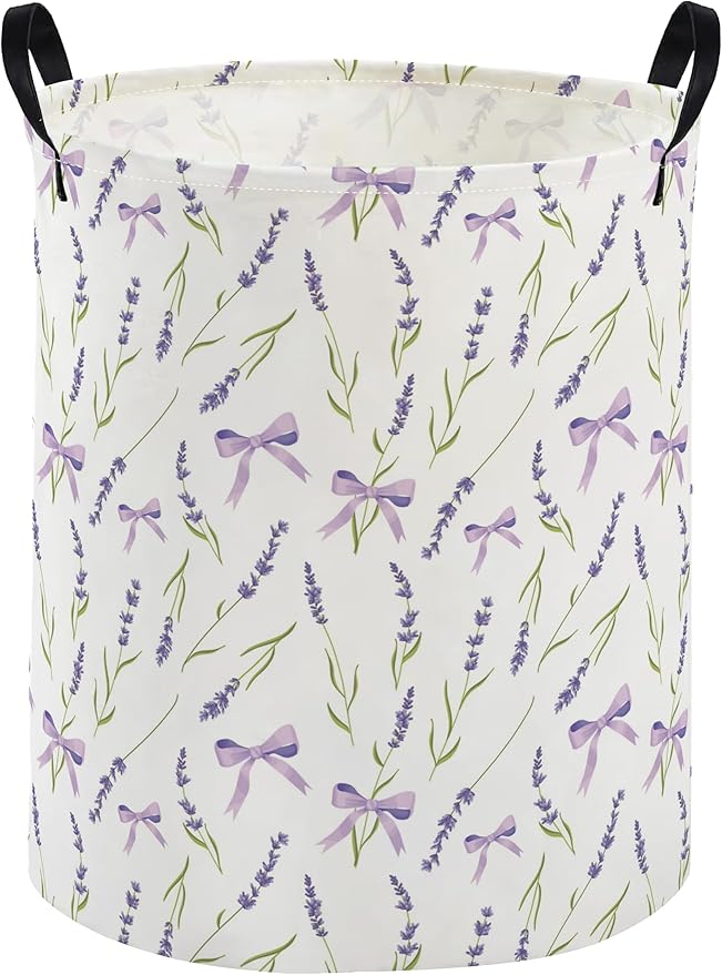 Kids Laundry Basket Flower Hamper for Nursery Girls Hamper Cute Kids Storage Bin Organizer Room Decor for Home(Purple flowers)