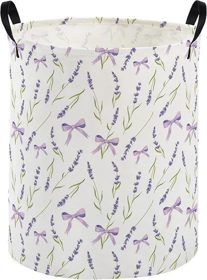 Kids Laundry Basket Flower Hamper for Nursery Girls Hamper Cute Kids Storage Bin Organizer Room Decor for Home(Purple flowers)