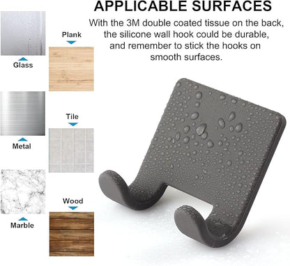 VANZAVANZU Razor Shaver Holder for Shower Wall Adhesive Hooks for Hanging, Bathroom Silicone Waterproof Decorative Shower Hooks Hair Brush Holder for Towel (4 Pack-Grey)