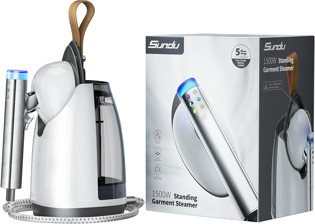 Sundu 2-in-1 Garment Steamer, 30s Heat-Up, 800mL, 6 Steam Settings, Auto Off, Handheld & Standing, Portable Wrinkle Remover for Clothes, White