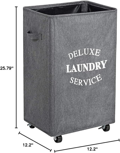 WOWLIVE Large Rolling Laundry Basket Wheels 90L Collapsible Tall Laundry Hamper Handle Foldable Dirty Clothing Basket Fold up Rectangular Hampers for Laundry Dorm Room (Grey2)
