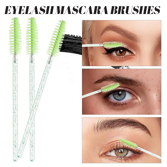 300 PCS Eyelash Extension Supplies Kit, Disposable Micro Applicator Brush, Eyebrow Spoolie, Lip Brush, Mascara Wand Applicator (light green kits)
