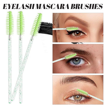 300 PCS Eyelash Extension Supplies Kit, Disposable Micro Applicator Brush, Eyebrow Spoolie, Lip Brush, Mascara Wand Applicator (light green kits)