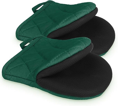 Short Oven Mitts, Heat Resistant 500°F, Silicone Grip Kitchen Gloves, Non-Slip for Baking, Grilling, BBQ, Machine Washable with Hanging Loop, 2-Pack Set, Army Green