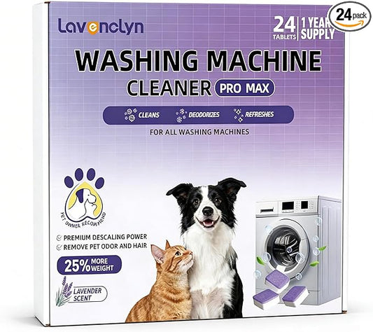Washing Machine Cleaner Tablets for Pet Owners PRO MAX, Large Enzymatic Deep Cleaning Remove for Cat & Dog Hair, Odor, Residue, Compatible with HE, Top & Front Load
