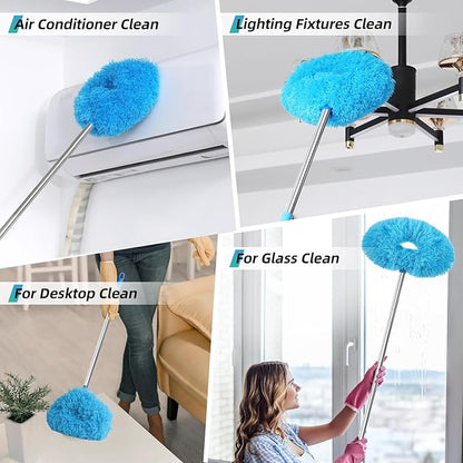 DRQ Ceiling Fan Cleaner Duster, 2 Pack Reusable Microfiber Duster with Extension Pole, 13 to 48 Inch Fan Blade Cleaner, Removable Dusters for Cleaning Walls Bookshelves Door Window Top (Blue Pink)