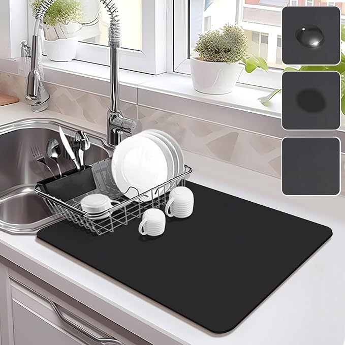 Drying Mat for Kitchen Countertops, Coffee Mat Hide Stain Rubber Backed Absorbent Dish Drying Mat