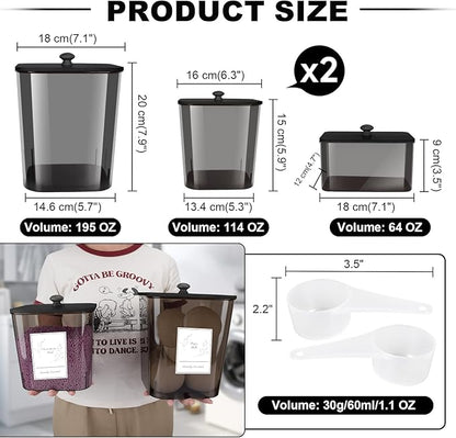 Zingbee 4 Pack Laundry Detergent Containers & Dryer Sheet Holder with Black Lids, Scoops & Labels - Plastic Laundry Organizer and Storage Jars for Pods, Detergent, Scent Booster