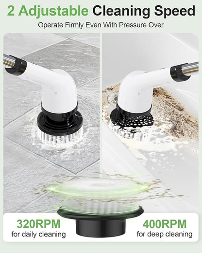Electric Spin Scrubber, Cordless Cleaning Brush, Shower Scrubber IPX7 Waterproof Bathroom Scrubber, Adjustable Extension Handle, Floor Polishers 7 Heads 2H Power Dual Speed for Floor Car Cleaning.
