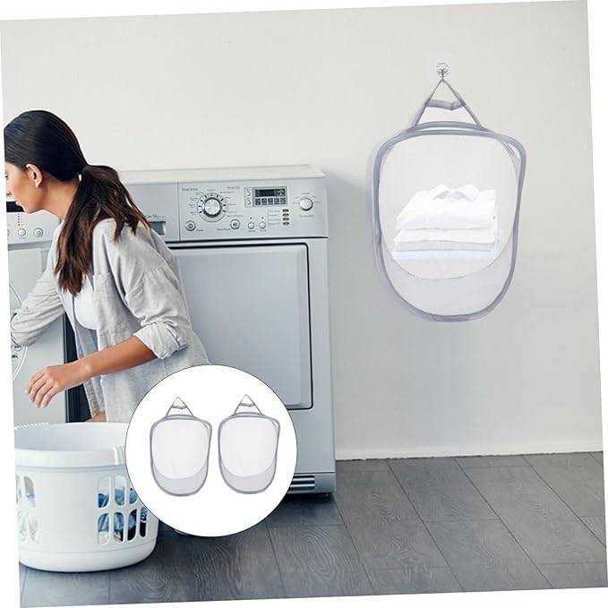 Happyyami Space-saving Wall Storage Laundry Basket Mesh Folding Clothes Organizer