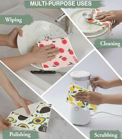 10 PCS Fruit Print Swedish Dishcloths for Kitchen 100% Biodegradabl, Reusable Cellulose Sponge Cloth, Ultra Absorbent, Eco Friendly Cleaning Towels | Dishcloths for Washing Dishes & General Cleaning