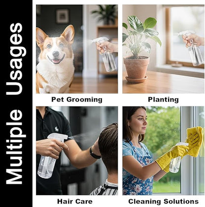 Plastic Spray Bottles 12oz 2 Pack Adjustable Mist/Stream Spraying Heavy Duty Square Water Spray Bottles for Hair, Cleaning Solutions, Plants，Essential Oils (Clear)