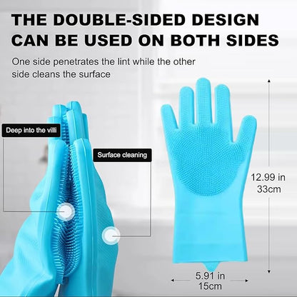 Pet Grooming Gloves, Heat Resistant Silicone Gloves，Silicone Hair Removal Mitt for Dogs and Cats,Cat Bathing Gloves ，Cat and Dog Massage Products， Blue。